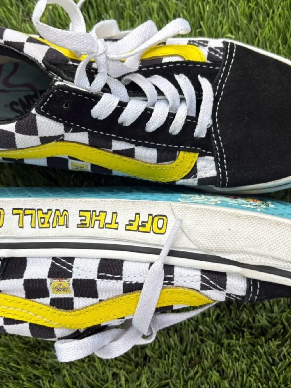 Vans Kids sponge bod Checkerboard Lace-Up Sneakers in Black, White & Yellow